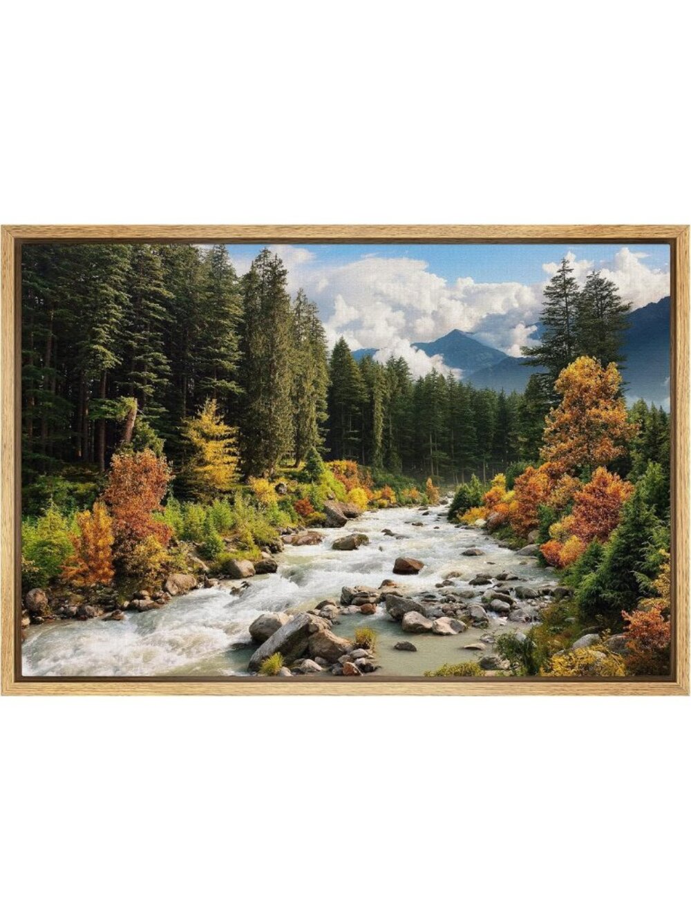 Vibrant Autumn Canvas Wall Art - Nature Forest River Landscape Decor 24"x36